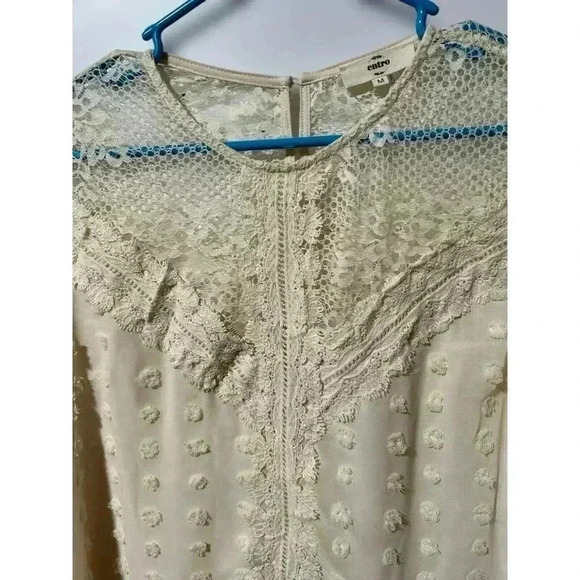 Entro Blouse Peasant Flowy Tunic Top Cream‎ Dot, Size Medium - Picture 4 of 7